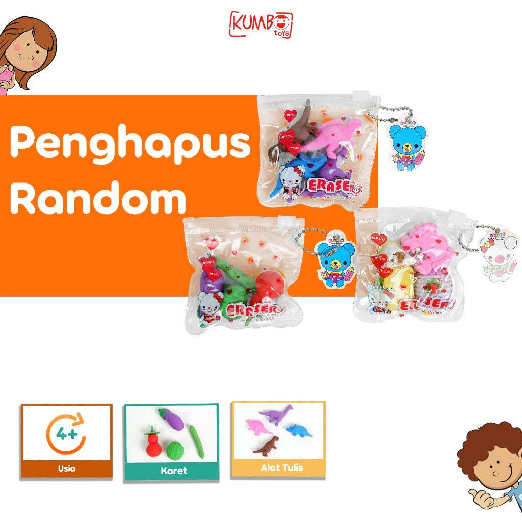 Penghapus Pensil Anak Bentuk Lucu 1 SET 4 PCS Penghapus Karakter