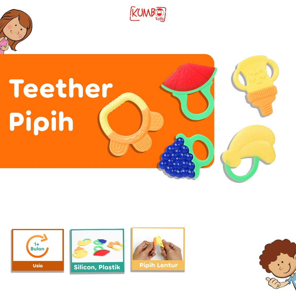 Mainan Gigitan Bayi Teether Pipih Lentur Buah Bahan silikon BPA Free