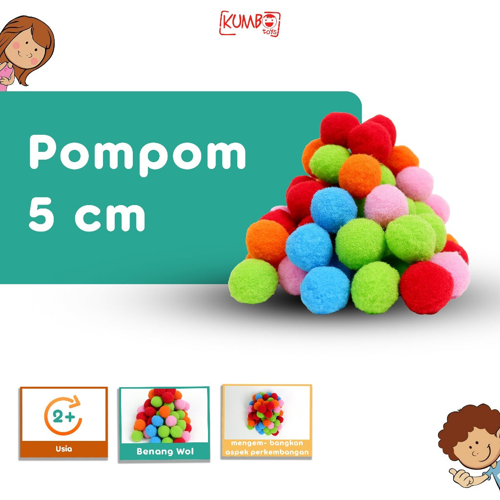 Pompom 5 cm Kerajinan Aksesoris Mainan Edukasi Anak Sensory Play