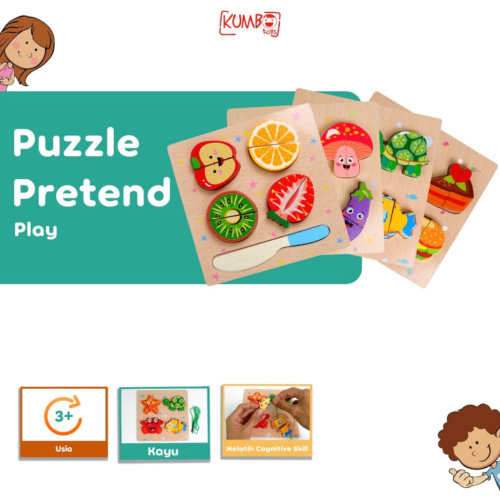 Mainan Edukasi Anak Pretend Play Wooden Mainan Potong Makanan Buah Sayur Kayu