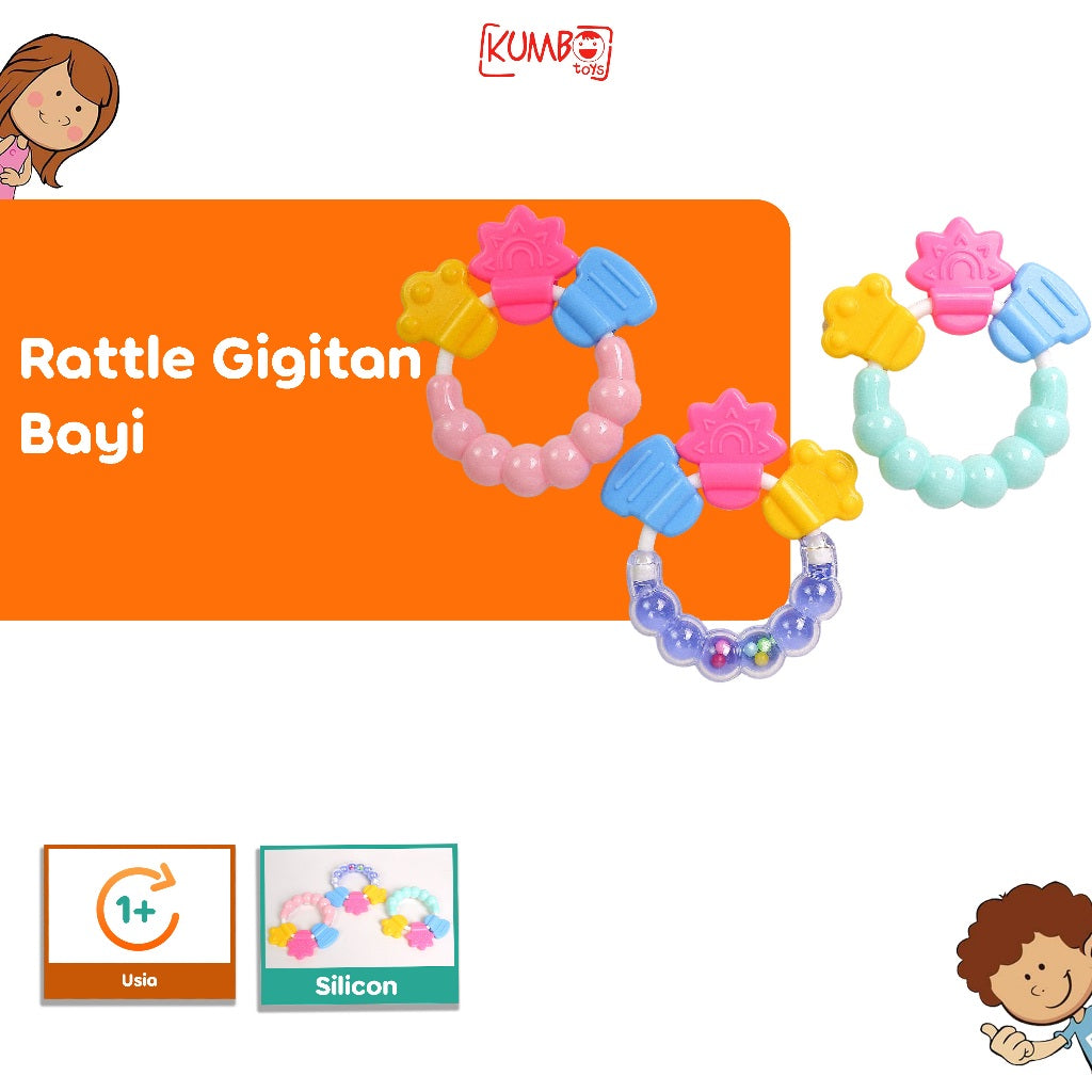 Mainan Rattle Genggaman Gigitan Bayi Dengan Teether