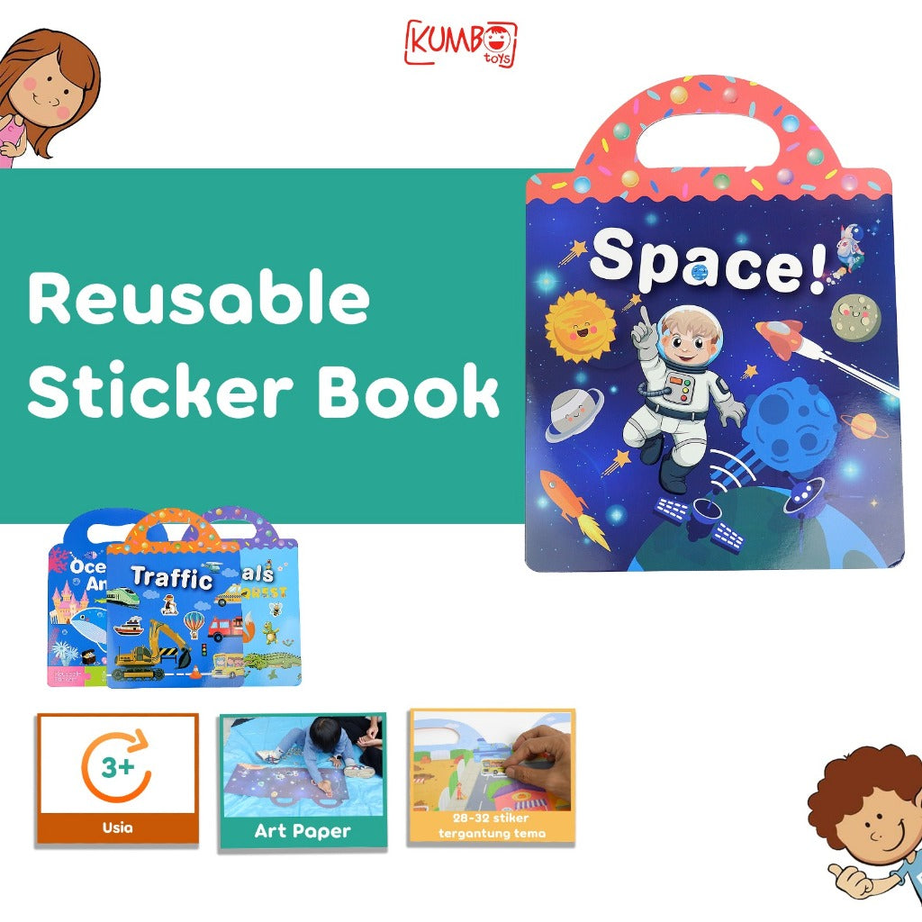 Mainan Edukasi Anak Reusable Sticker Book Theme Edukasi Buku Stiker Anak