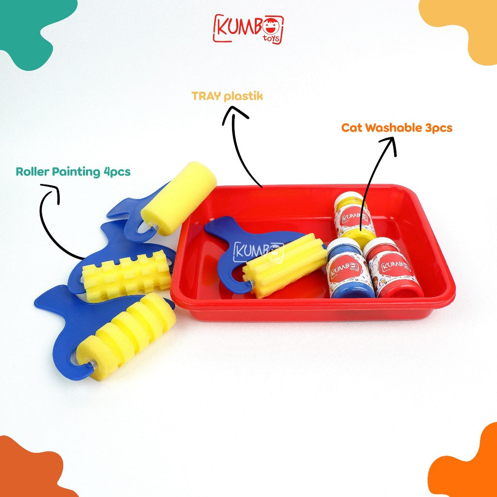 Alat Lukis Anak Set (Roller painting 4pcs,Cat Washable,Tray)
