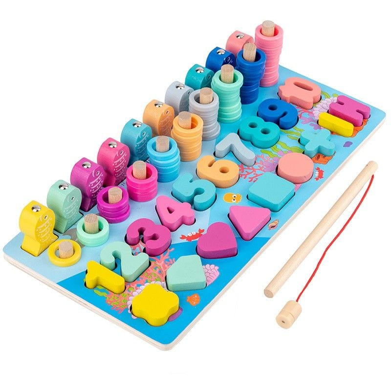 Mainan Edukasi Anak 5 In 1 Fishing Puzzle Game Wooden Puzzle Fishing Log Board