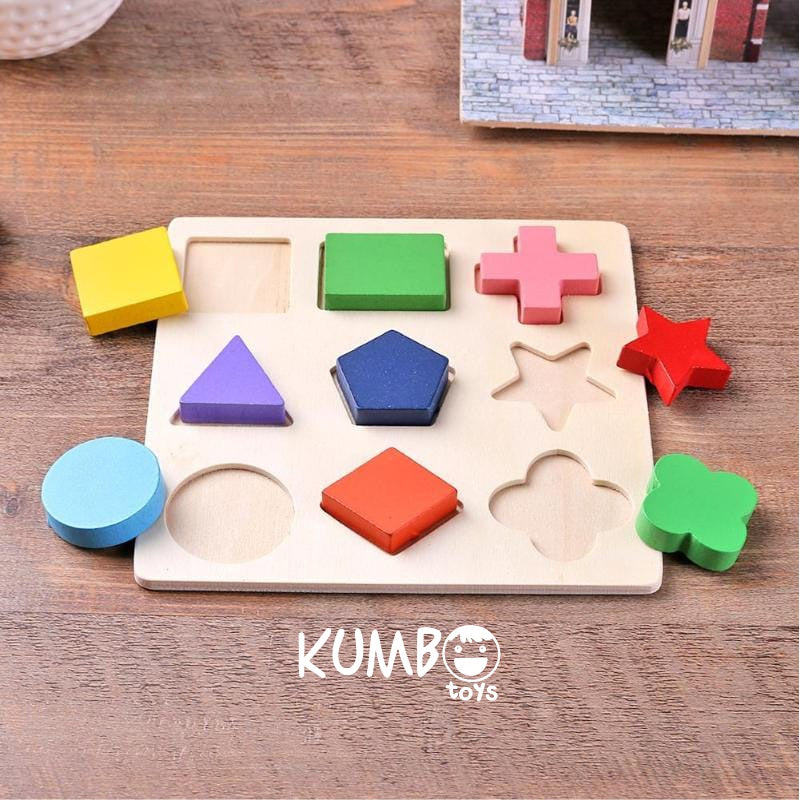 Mainan Edukasi Puzzle Kayu 3D Mencocokan Bentuk