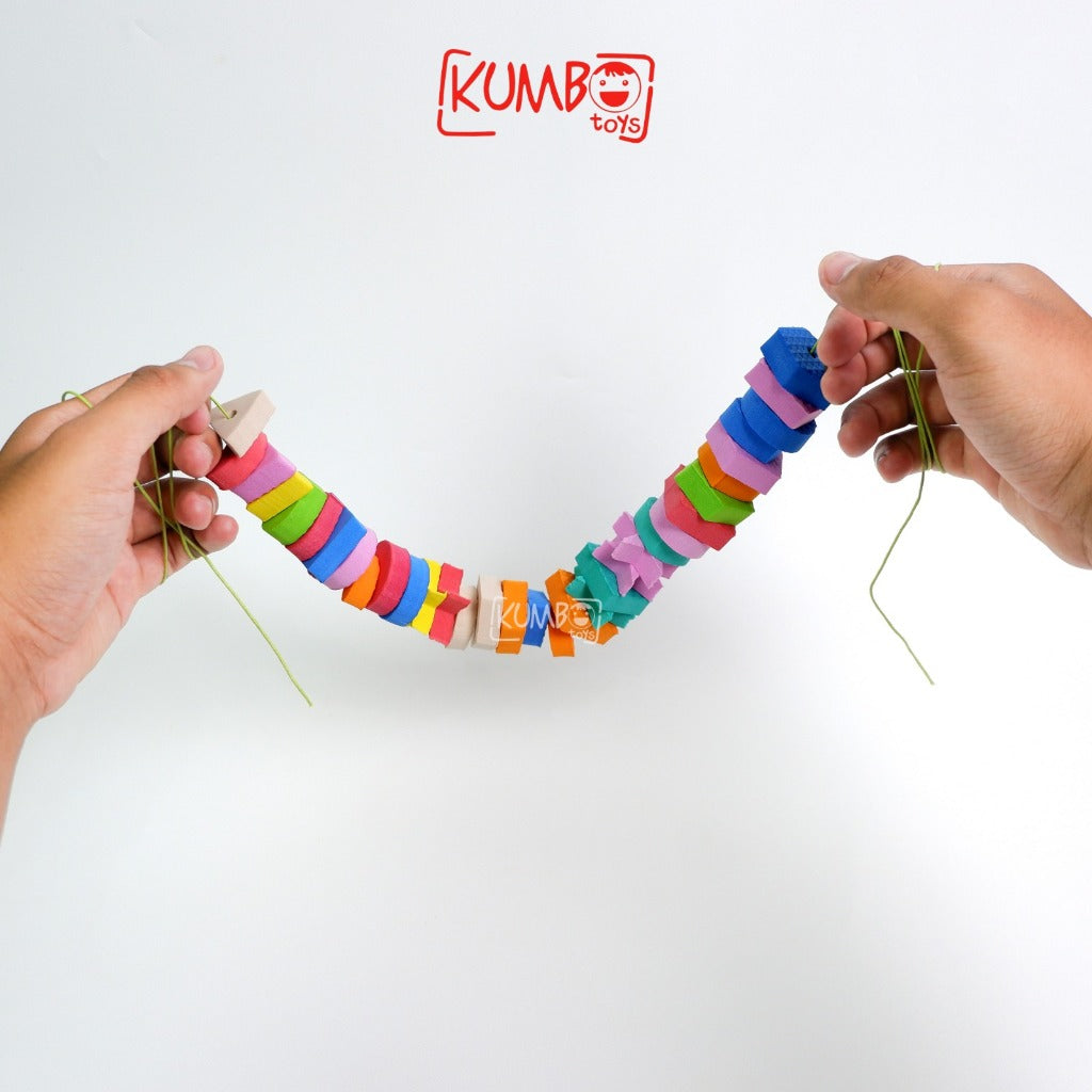 Mainan Edukasi Meronce Spon Geometri 35 Pcs Mainan Anak Spons