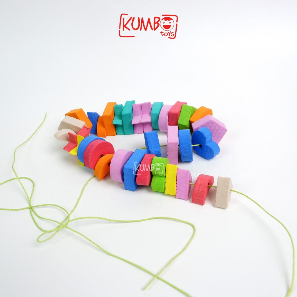 Mainan Edukasi Meronce Spon Geometri 35 Pcs Mainan Anak Spons