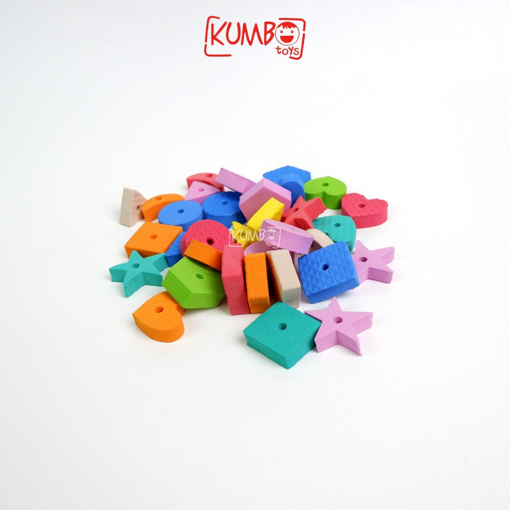 Mainan Edukasi Meronce Spon Geometri 35 Pcs Mainan Anak Spons