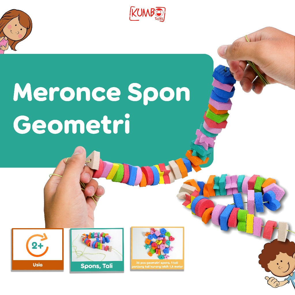 Mainan Edukasi Meronce Spon Geometri 35 Pcs Mainan Anak Spons