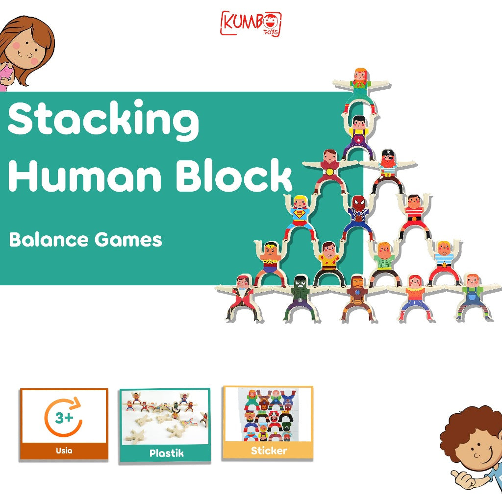 Mainan Edukasi Anak Stacking Human Block Balancing Mainan Merakit Motif Orang